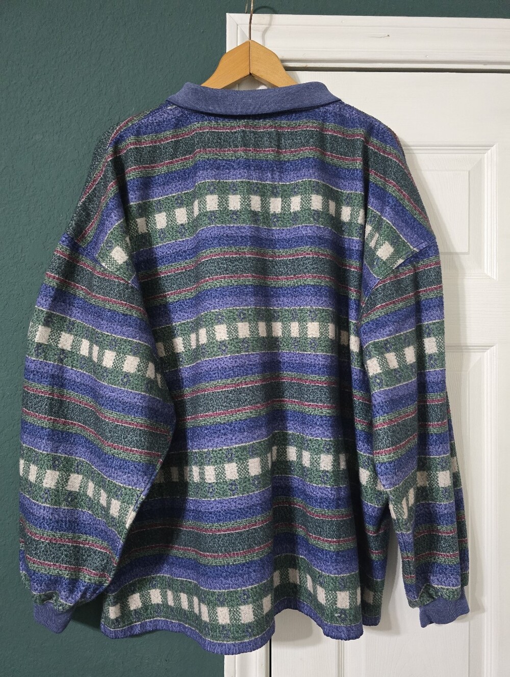 Vintage Denim Express Knit Polo Sweatshirt 3X Geometric Striped Coaxial Grandpa - Picture 2 of 5